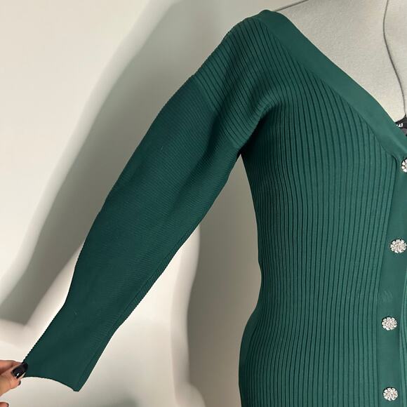 Express Emerald Green Long Sleeve Ribbed Dress Size Small - Picture 4 of 7